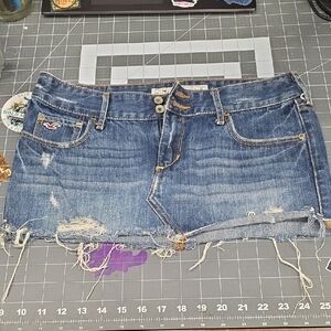 Vintage Hollister Frayed Distressed Denim Mini Skirt - Medium Blue